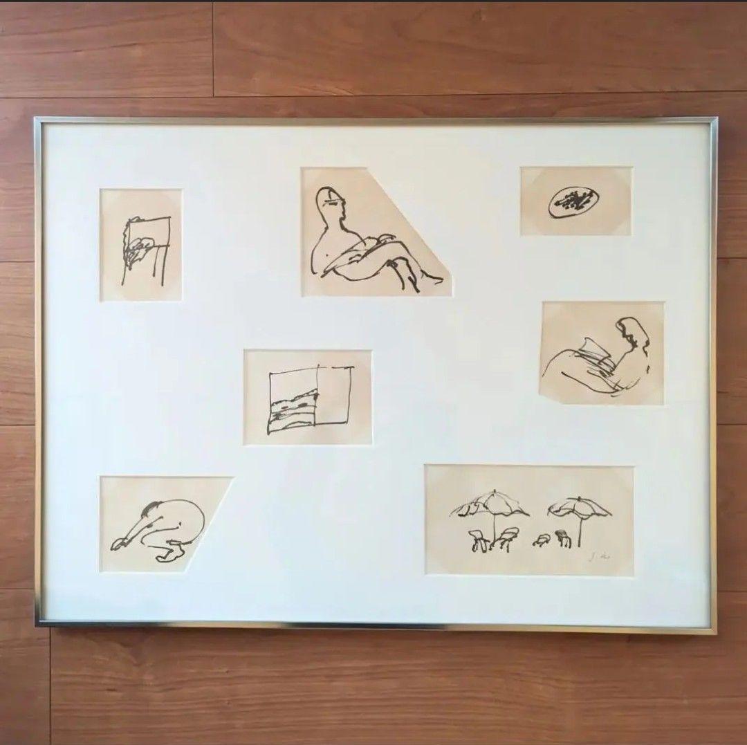 野見山暁治 絵画 素描 デッサン ペン画 直筆サイン 額縁付き