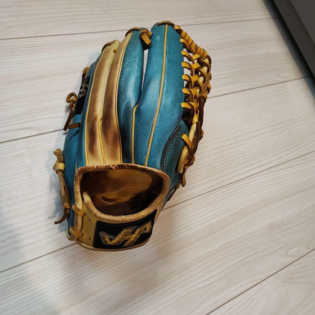 ハタケヤマ 硬式野球グローブ 青黄色 外野手右