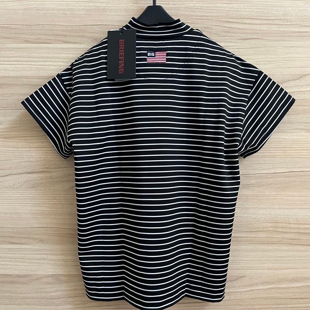 新品★19,800円 黒白S BRIEFING 半袖ストライプハイネックシャツ