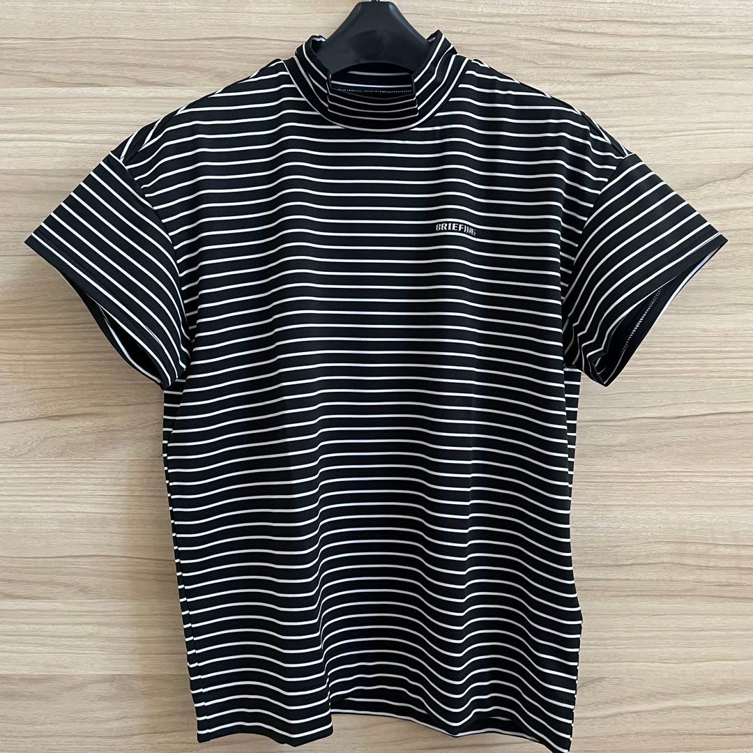 新品★19,800円 黒白S BRIEFING 半袖ストライプハイネックシャツ