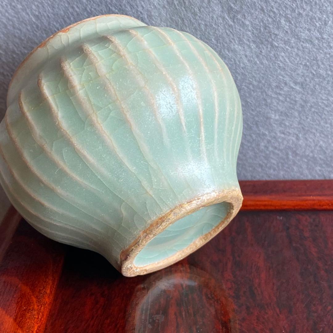 青磁２個セット　砧青磁小壺　龍泉窯　中国宋時代　青磁香炉　砧手