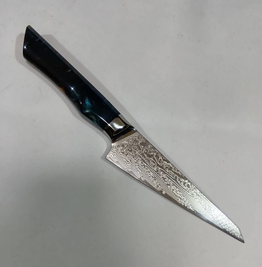 V金10号 73層ダマスカス鋼 骨スキ 捌き ペティ 16cm エポキシ樹脂柄