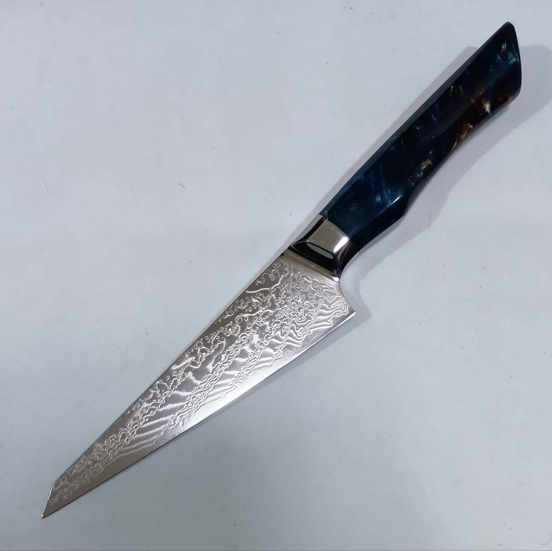 V金10号 73層ダマスカス鋼 骨スキ 捌き ペティ 16cm エポキシ樹脂柄