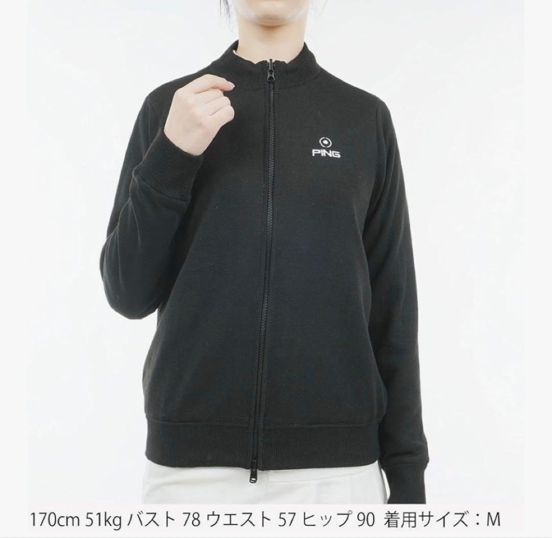 L ☆新品☆ ピン ニットブルゾン リバーシブル　レディース　ゴルフ　ブラック