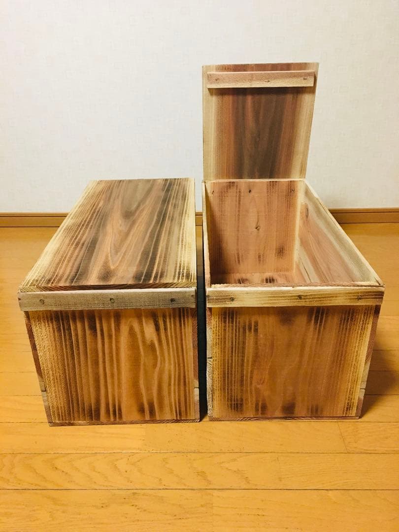 【新品】 青森 りんご箱 木箱 木製 焼き目　ふたつき杉 2箱セット