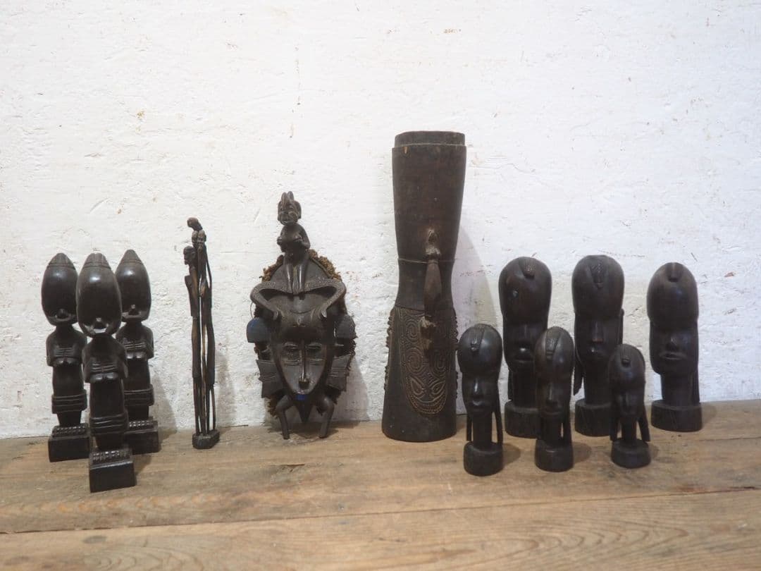 11体セット　オブジェ　木彫り　彫刻　置き物　アフリカ　民族　アート　インテリア
