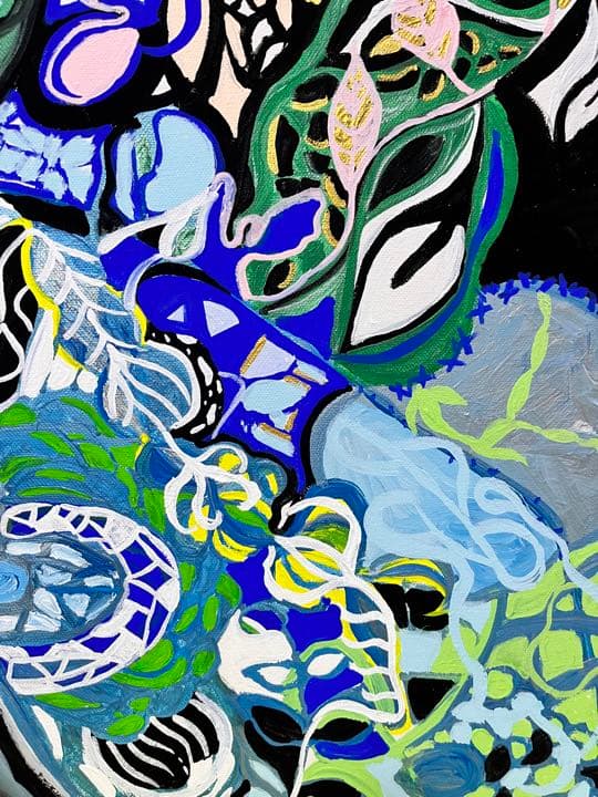 絵画　青と植物