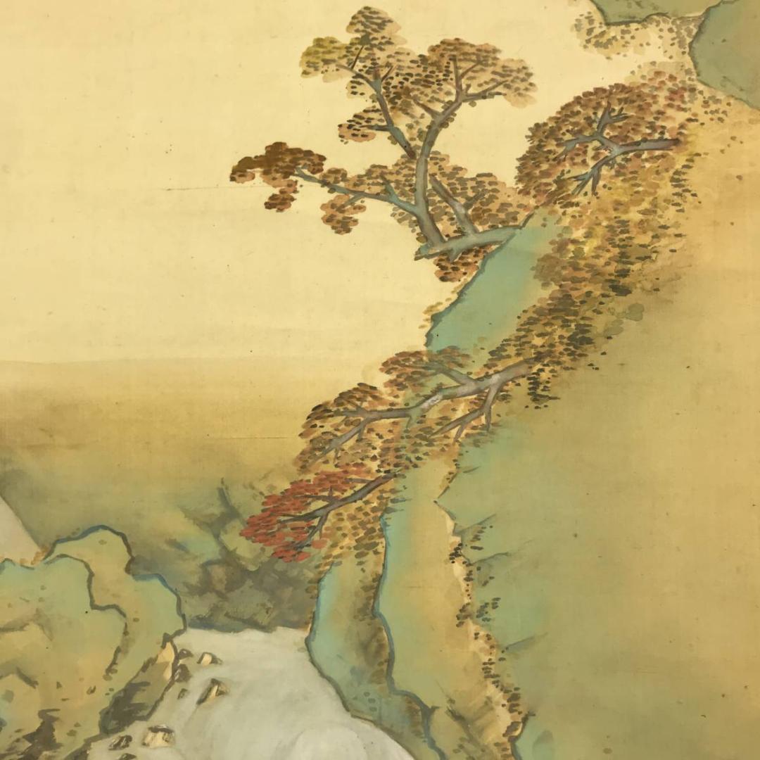 【真作】竜三郎/秋景山水図/山水図/掛軸/名家伝来/AD-157