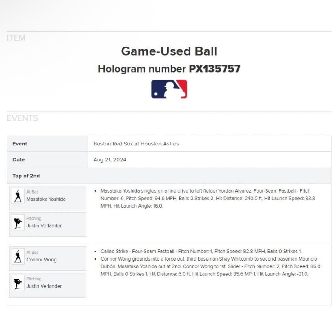 吉田正尚 2024年8月 シングルヒット vs バーランダー MLB ホログラム