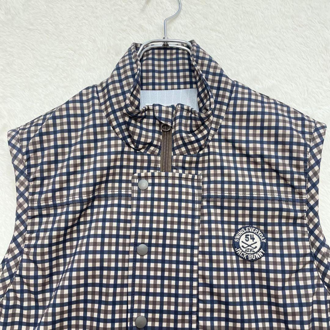 【美品】ジャックバニー　ナイロンジップアップベスト　チェック柄　ゴルフ（183）