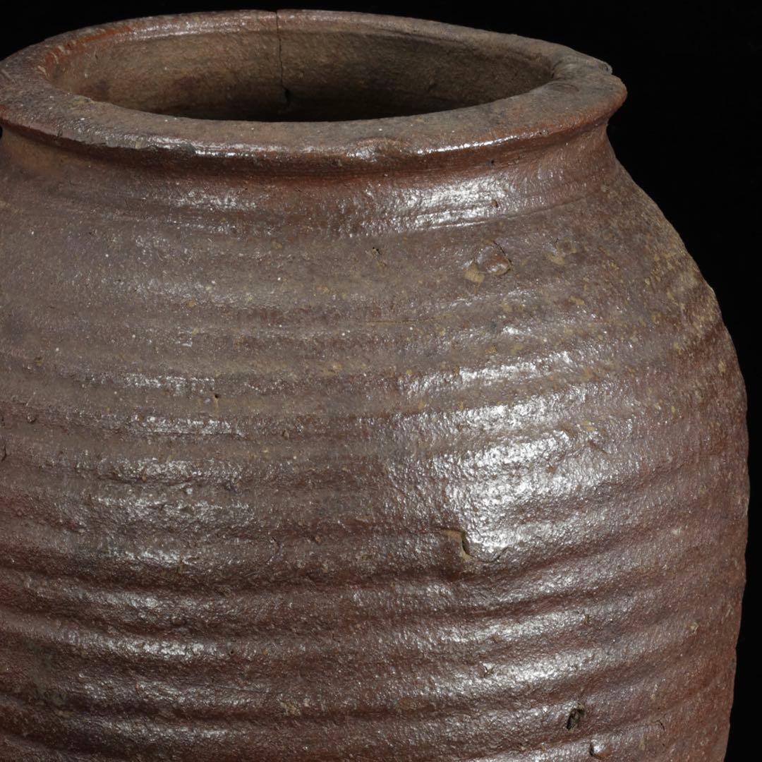 室町期 古備前 波状文壺 高さ24.5cm 木箱付 古陶 壷 花器 古美術 骨董