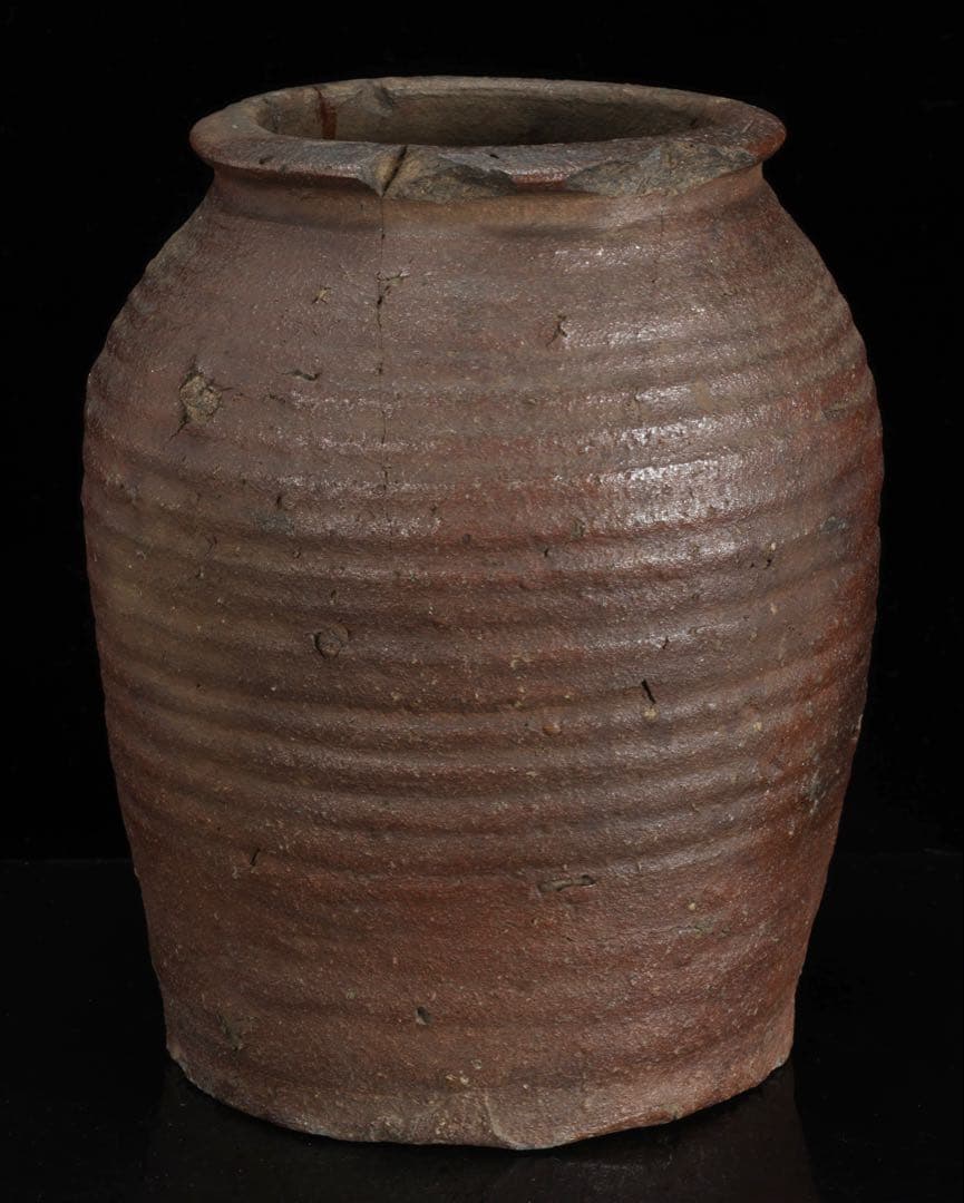 室町期 古備前 波状文壺 高さ24.5cm 木箱付 古陶 壷 花器 古美術 骨董