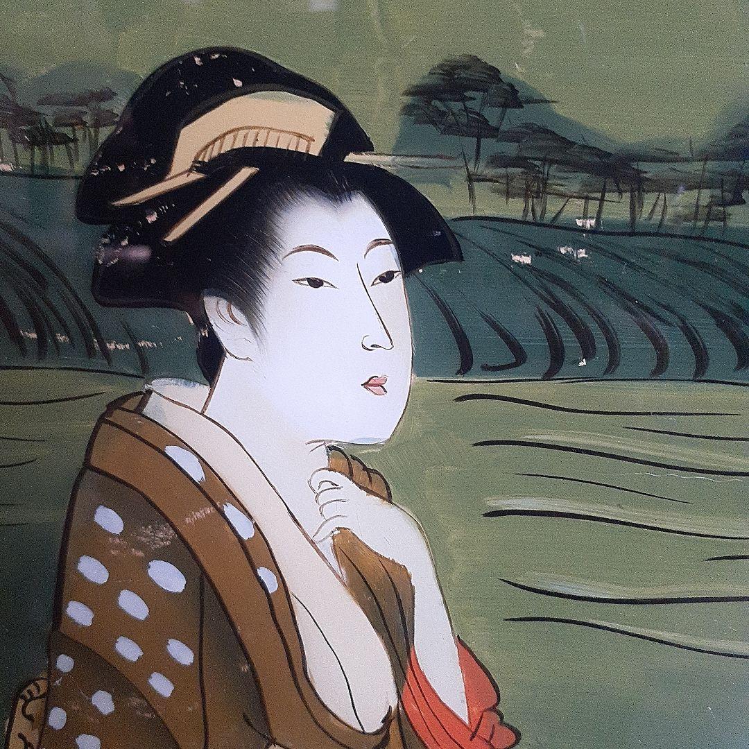 骨董 アンティーク 硝子絵画 日本画