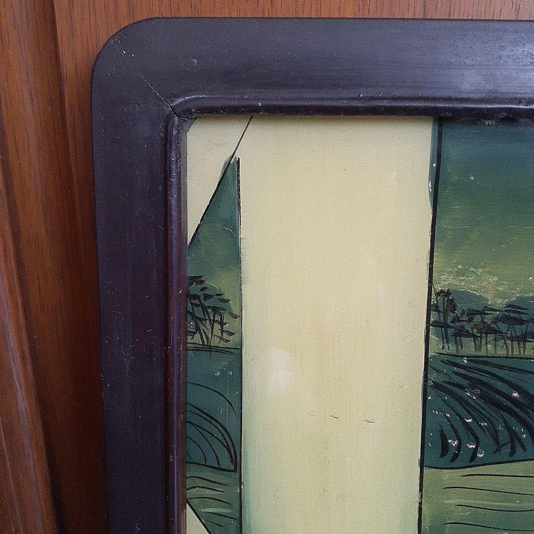 骨董 アンティーク 硝子絵画 日本画