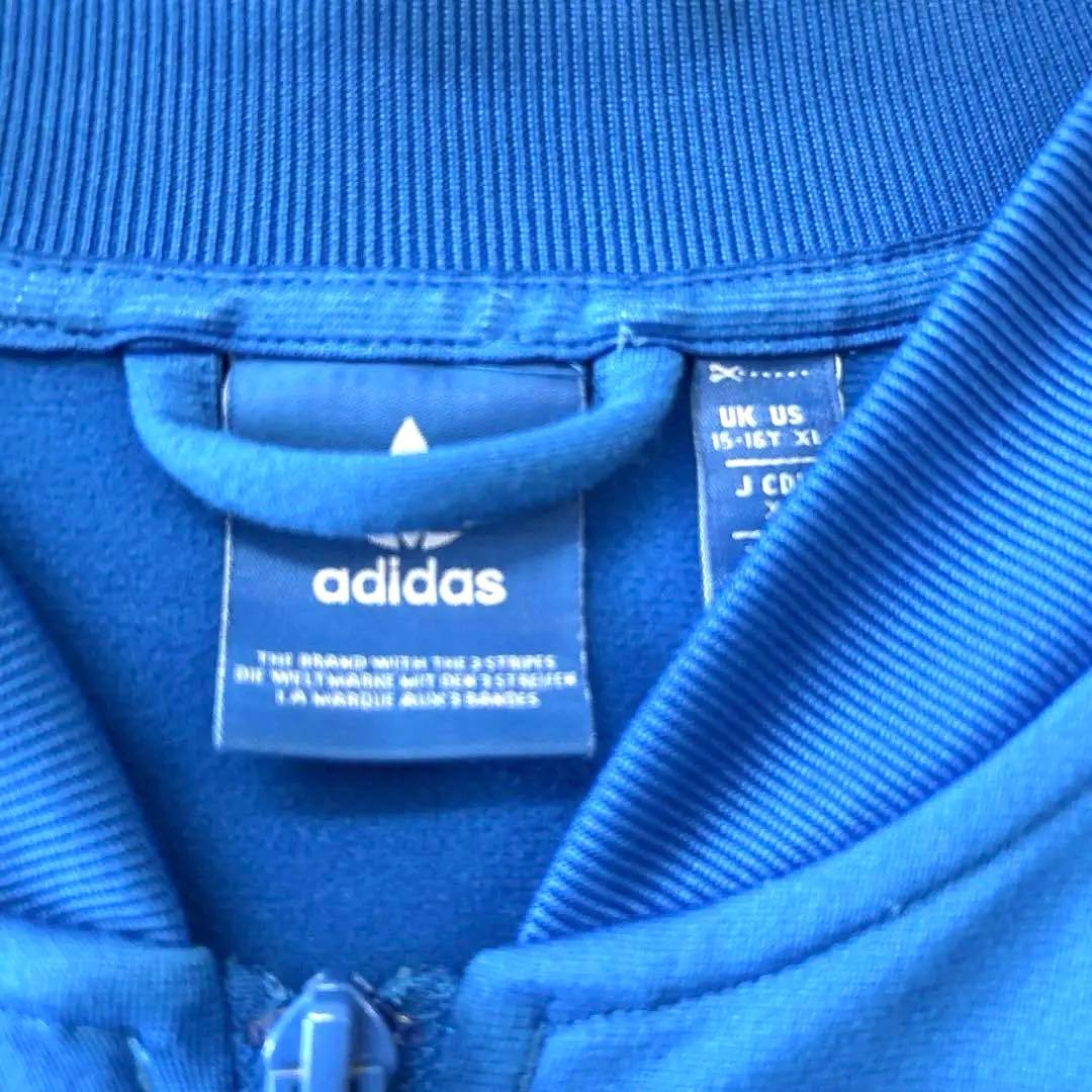 adidas XLアディダス3本ライン　ブルー青トラックジャケット ジャージXL
