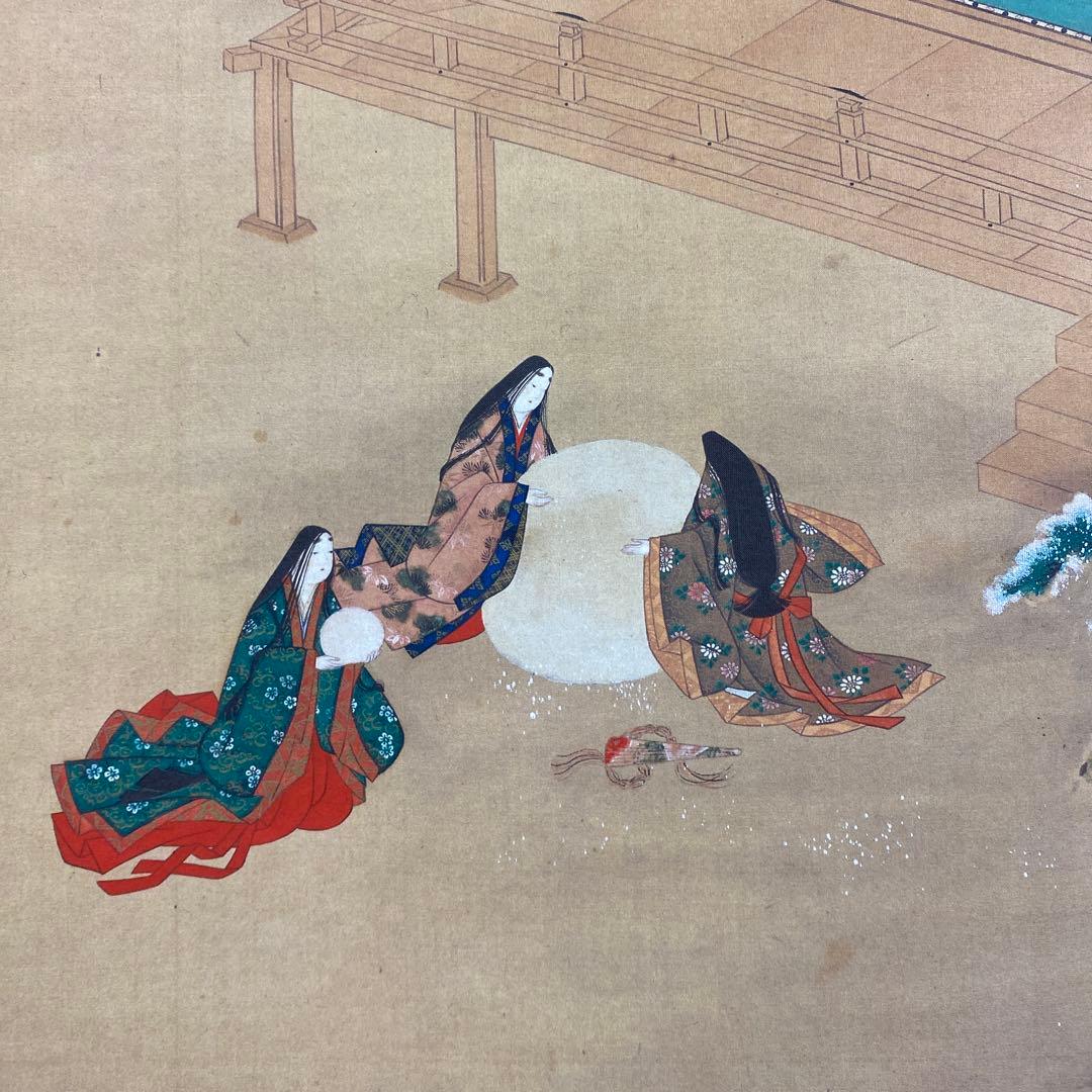 美品 掛け軸 土佐光起筆「源氏物語」朝顔宮 解説付き 根津美術館