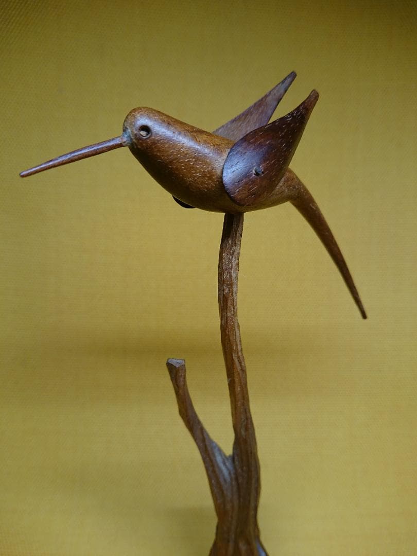 【美品】トリ　木彫　オブジェ　置物　インテリア　工芸品　美術品　A2776