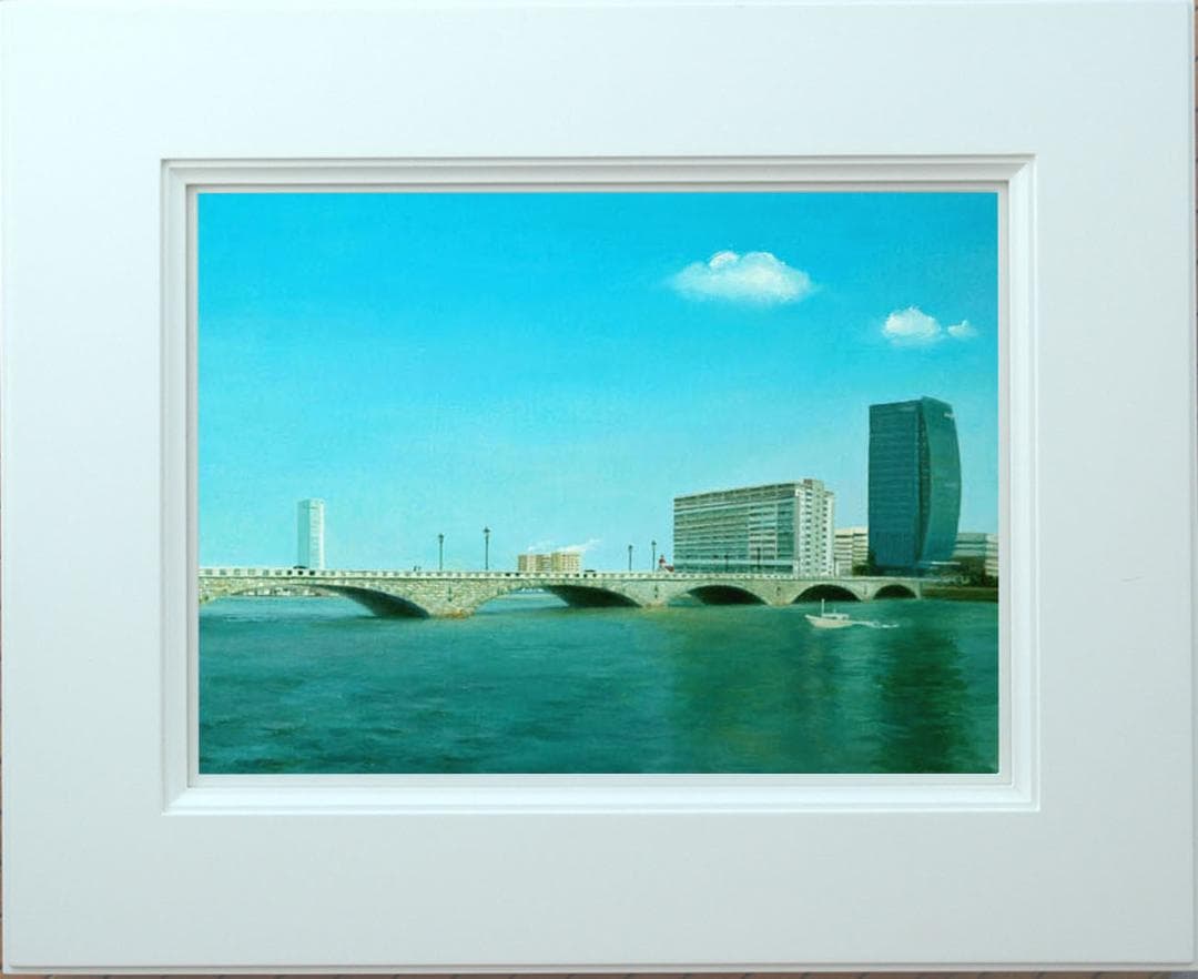 油絵 菅家令子 絵 絵画インテリア額付(黒) F6-080214 風景万代橋新潟