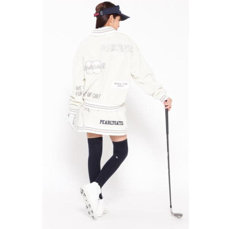 超美品 パーリーゲイツ カレッジロゴ ボア セットアップ 0 ブルゾン スカート