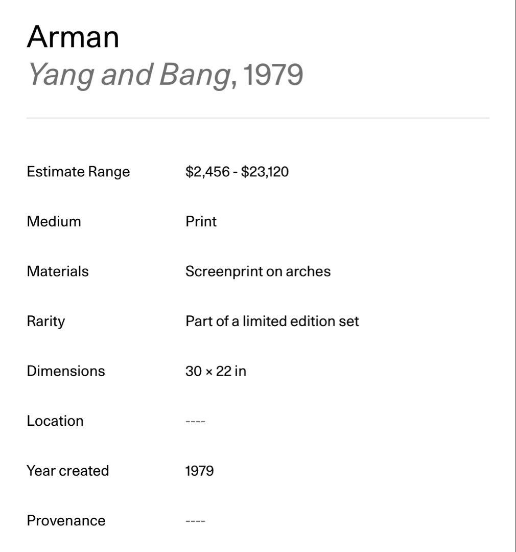 Arman アルマン「Yang and Bang」1979年 直筆サイン