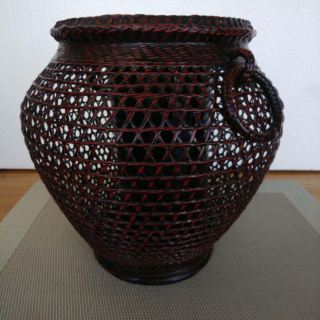 ★ 未使用品 花器耳付スカシ大 ② / 九籃の籃胎漆器 久留米  高さ約23㎝