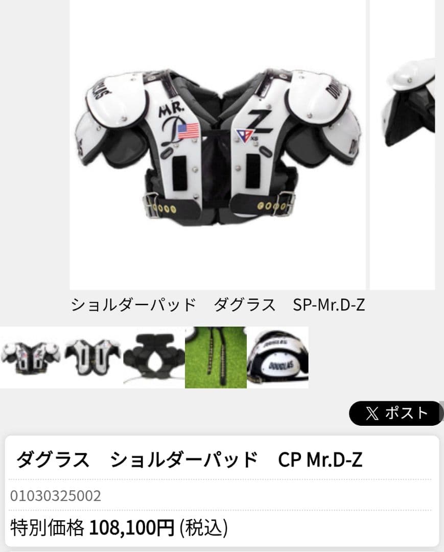 【美品】アメリカンフットボール、ショルダーパッド、CP Mr.D-Z