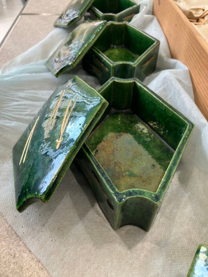 【商品名】青釉 蓋物揃い まとめて 箱付き