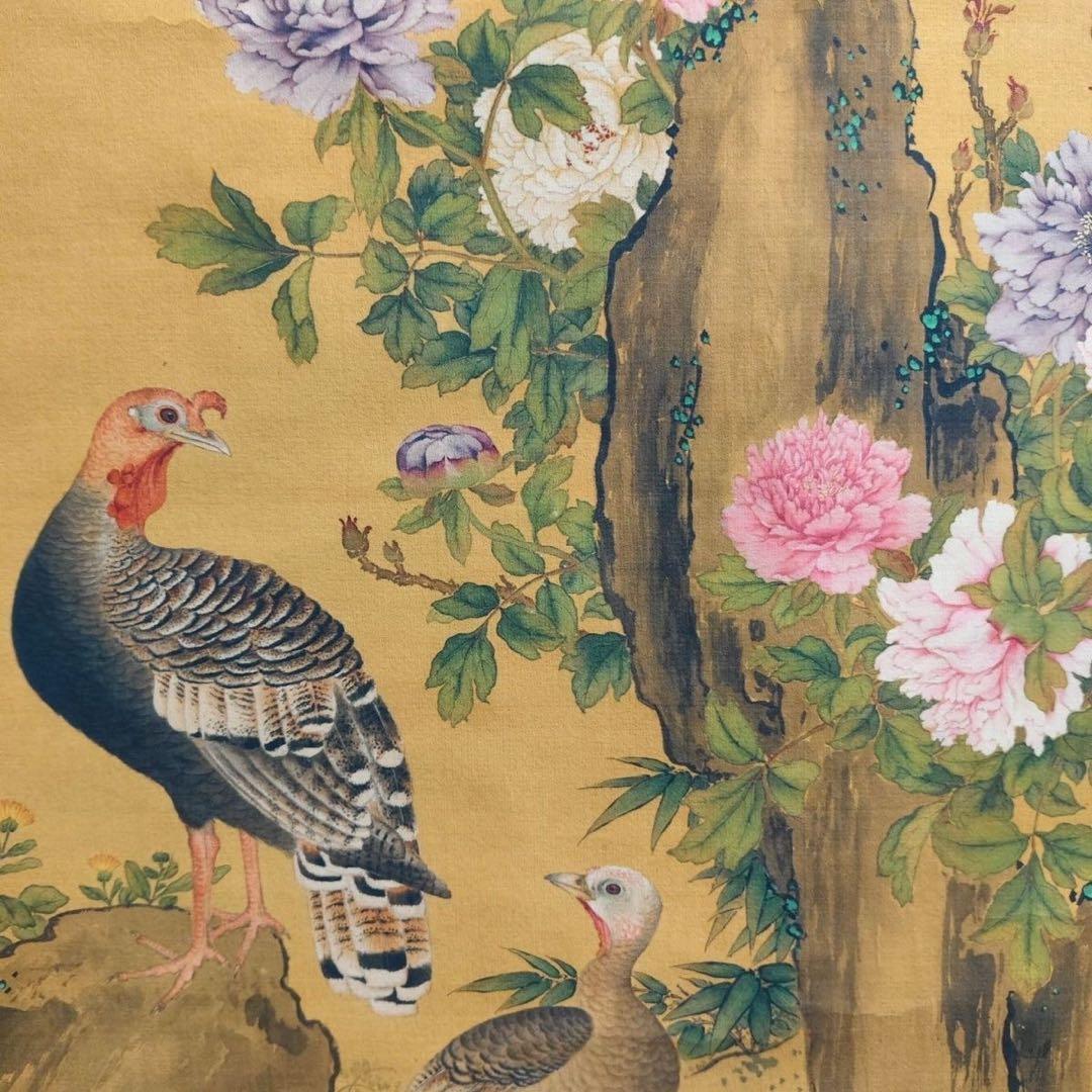 余省 牡丹双绶 中国画 掛け軸 水墨画 和室 玄関 茶室 壁掛け 美術品