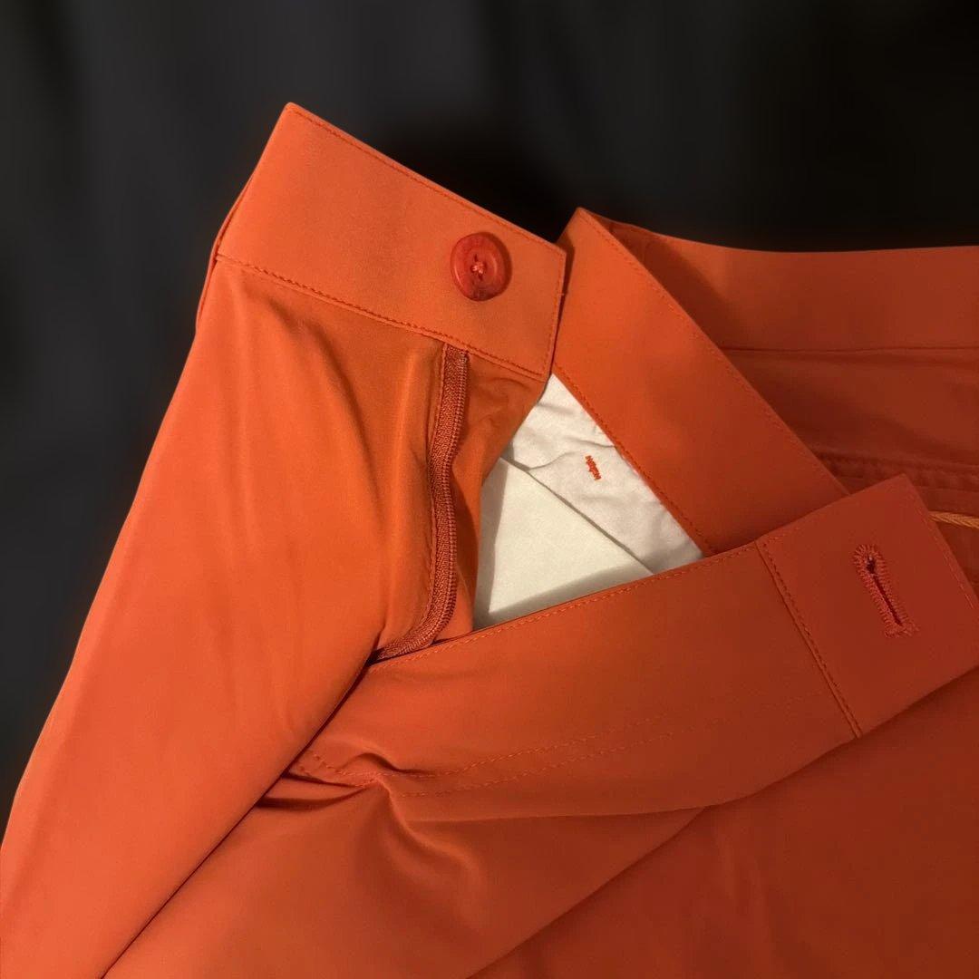 オレンジ ゴルフパンツ バックポケット付き