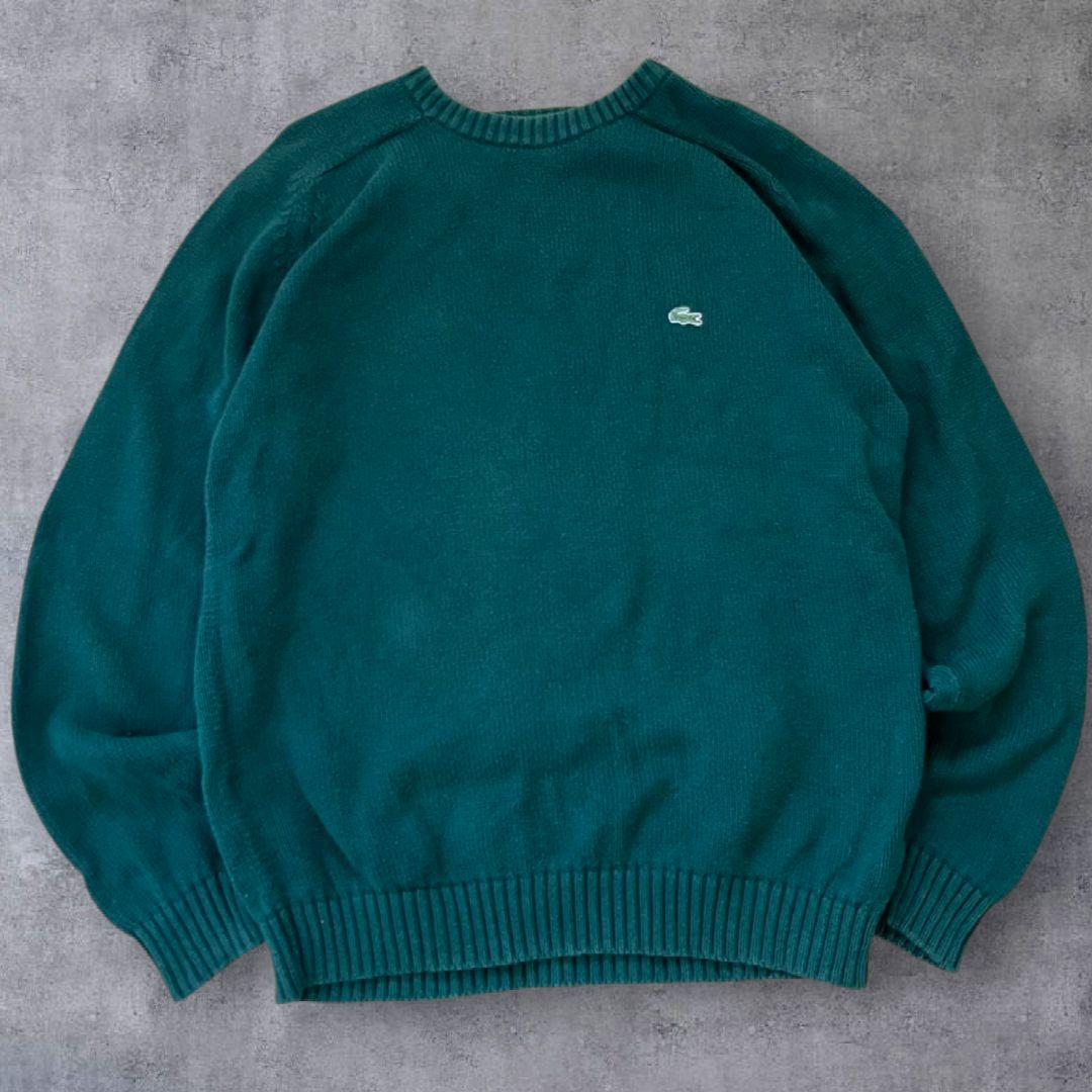 LACOSTEラコステ クルーネックニットワニロゴ刺繍グランパグリーン緑M