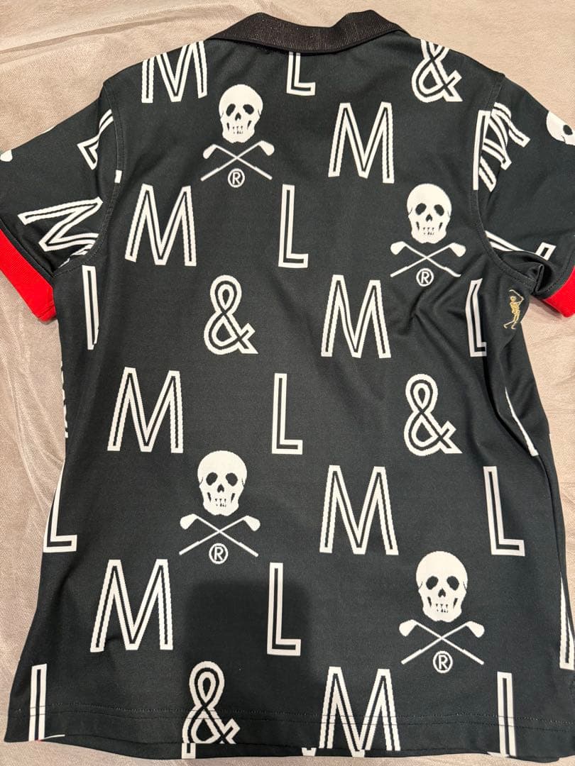 美品 MARK&LONA ポロシャツ スカル 総柄 レディース38 ゴルフ