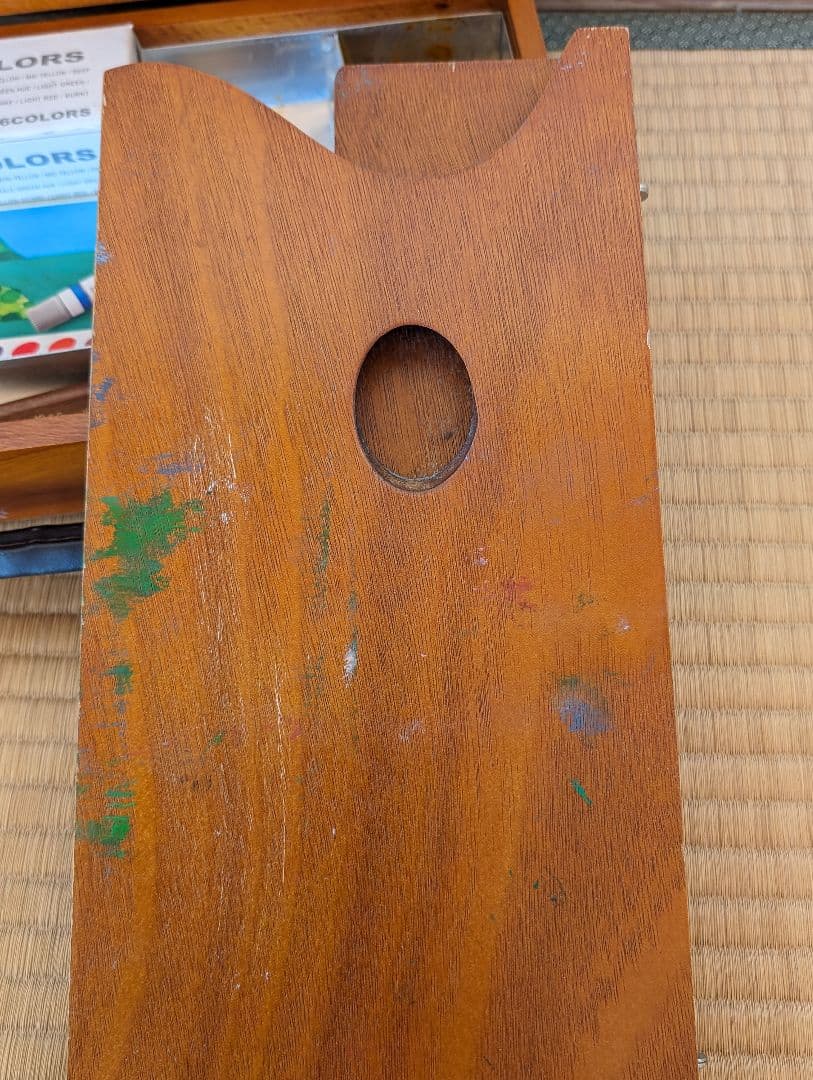 画材道具　木製道具箱　パレット　絵具　ペインティングナイフ