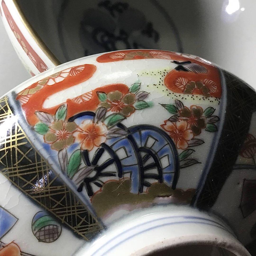 古伊万里◆雛人形文 / 蓋茶碗１客◆明治 染錦 立ち雛 雛道具 和食器
