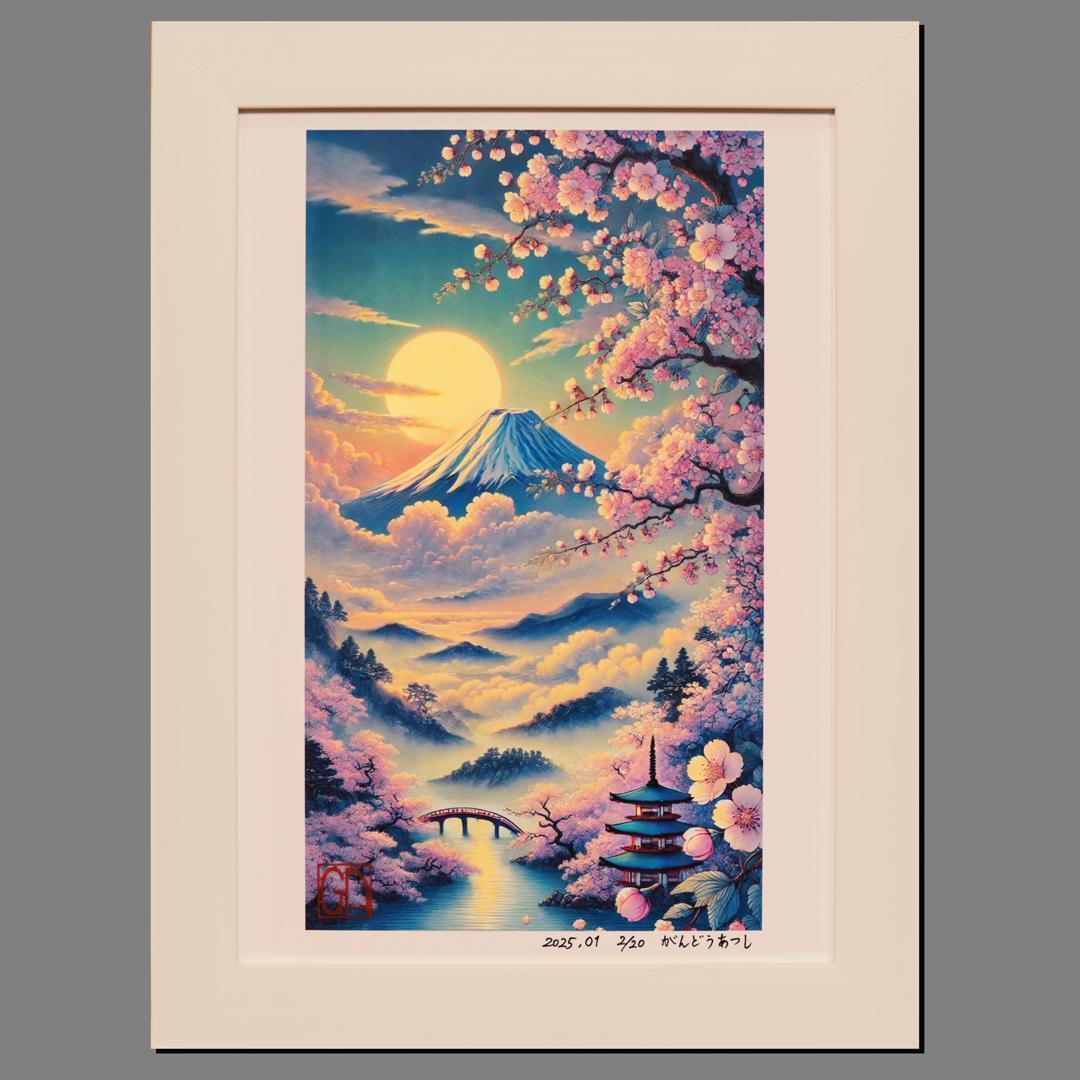 日本の美しい景色シリーズ１・桜富士山AIデジタルアート20枚限定●がんどうあつし