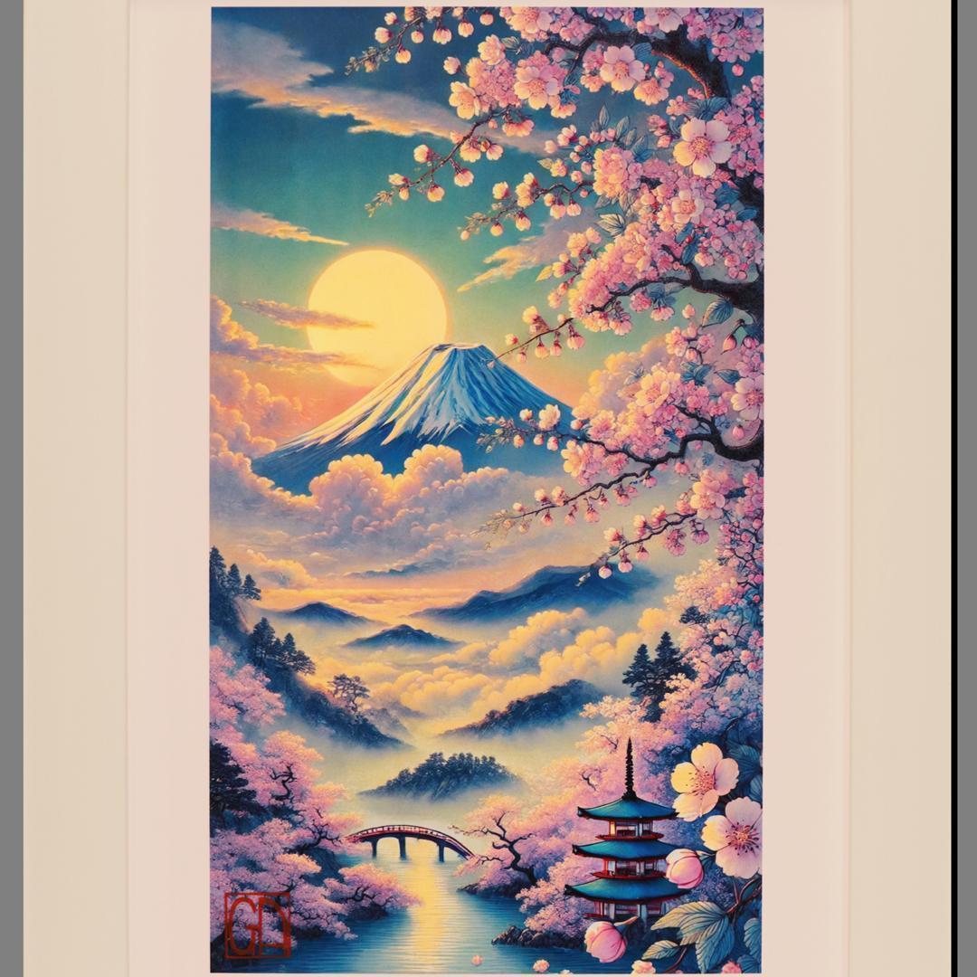 日本の美しい景色シリーズ１・桜富士山AIデジタルアート20枚限定●がんどうあつし