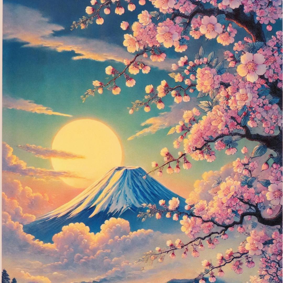 日本の美しい景色シリーズ１・桜富士山AIデジタルアート20枚限定●がんどうあつし