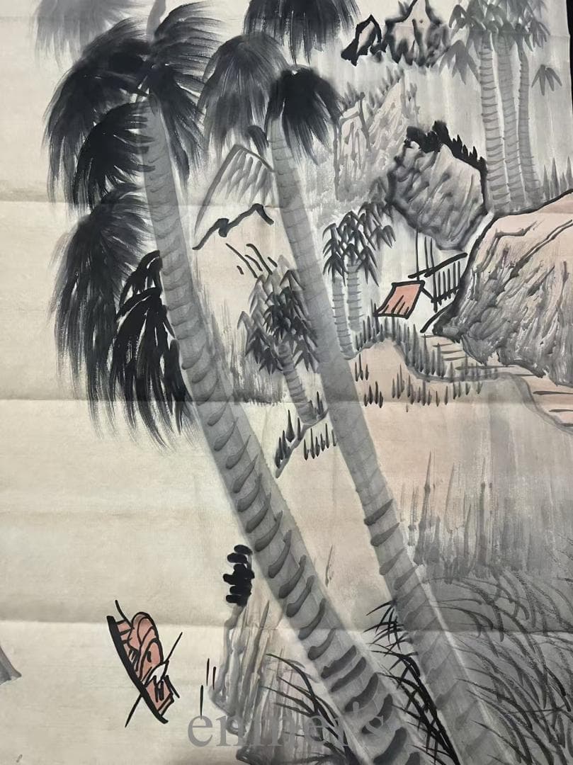 中国古美術『傅抱石様式 寒韻清風 山水図』宣紙画芯 模写 水墨画 唐物 肉筆