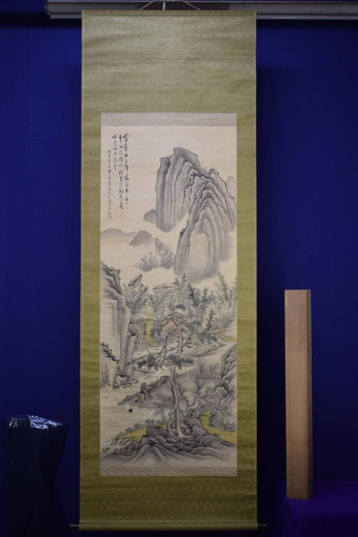 真作/風外和尚/山主/山水鶴画賛/布袋屋掛軸HI-87