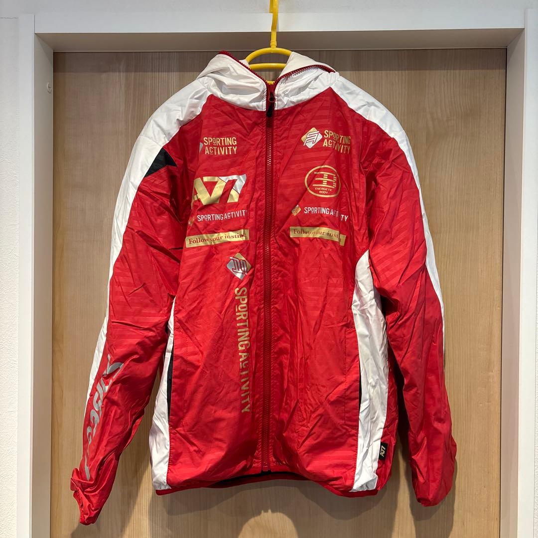 美品 ASICS ウインドブレーカー上下セット レッド/ホワイト/ブラック M