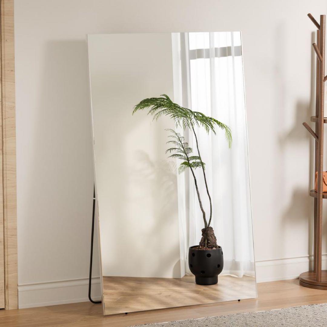 【新品】白 割れない スタンドミラー 160×80cm 全身鏡 姿見 防災