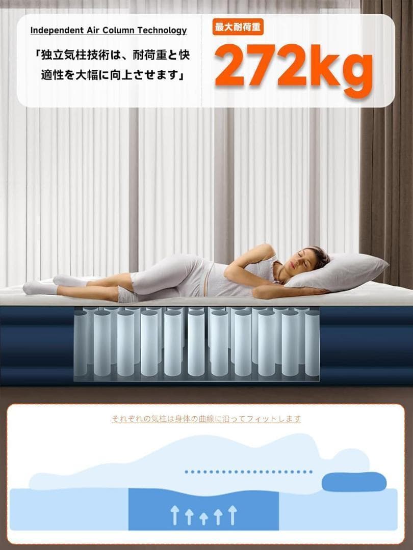 電動ポンプ内蔵❣ エアーベッド 厚50cm シングル エアベッド 1619m