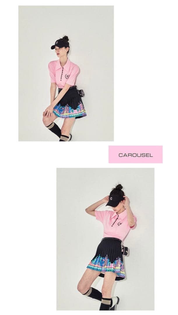 韓国　ゴルフウェア　CAROUSEL ポロシャツ ホワイト 半袖 Cロゴ