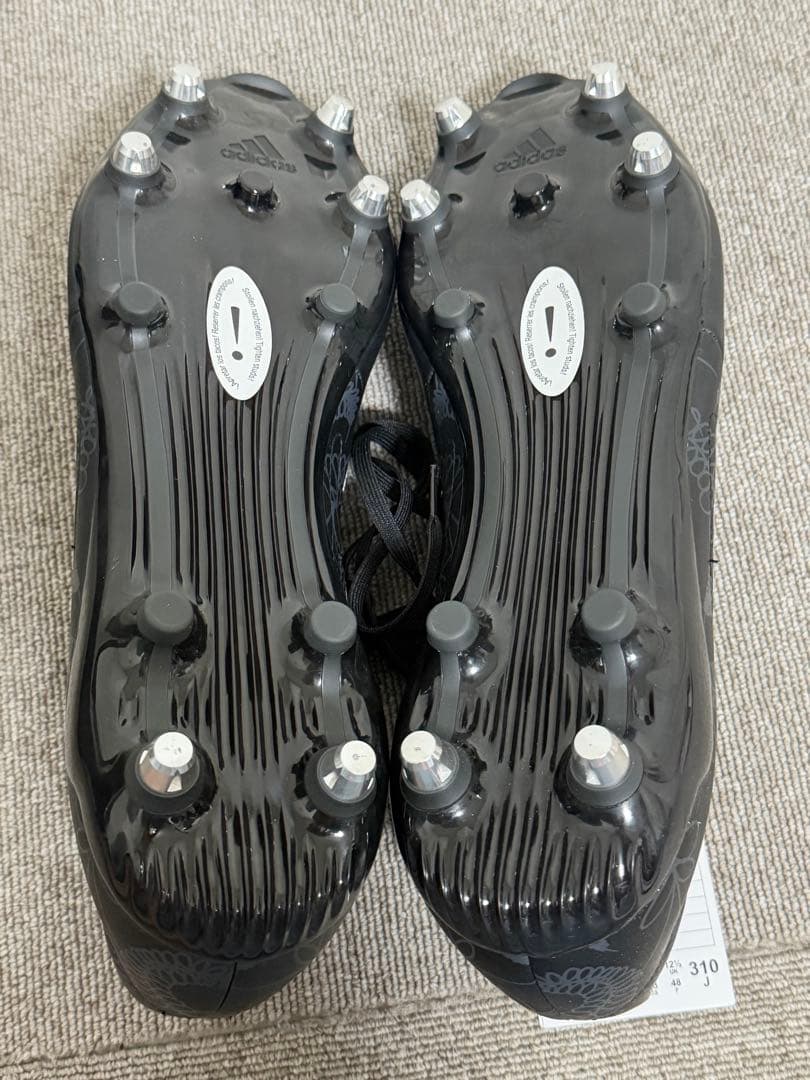 adidas ブラック／ホワイト　ラグビースパイクシューズ　30.5