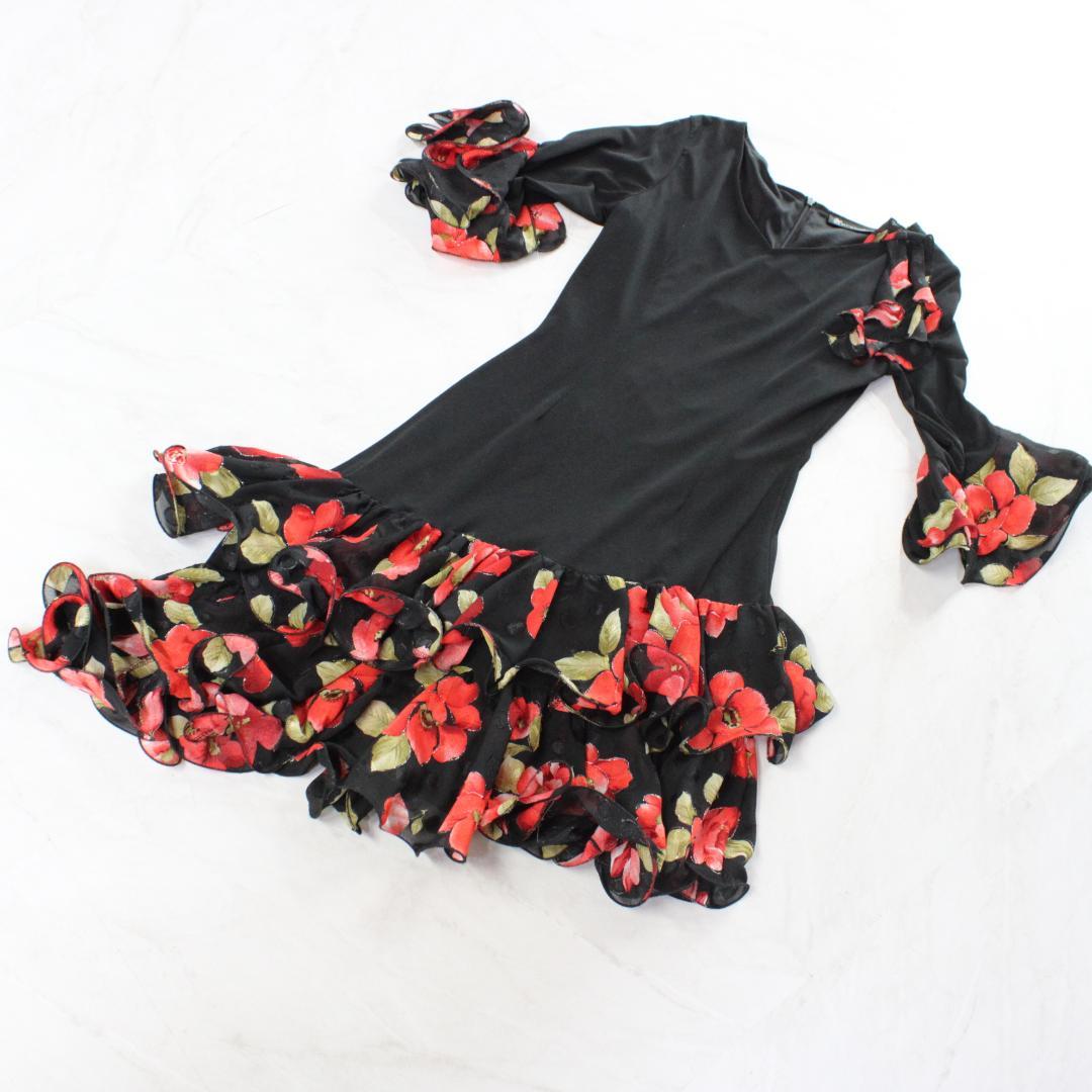 【美品 社交ダンス衣装】ワンピースドレス prima boutique 黒 赤