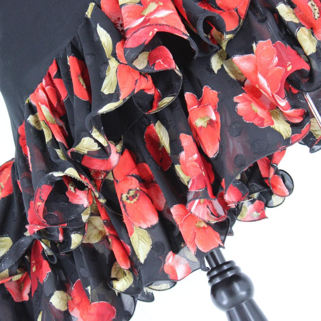 【美品 社交ダンス衣装】ワンピースドレス prima boutique 黒 赤