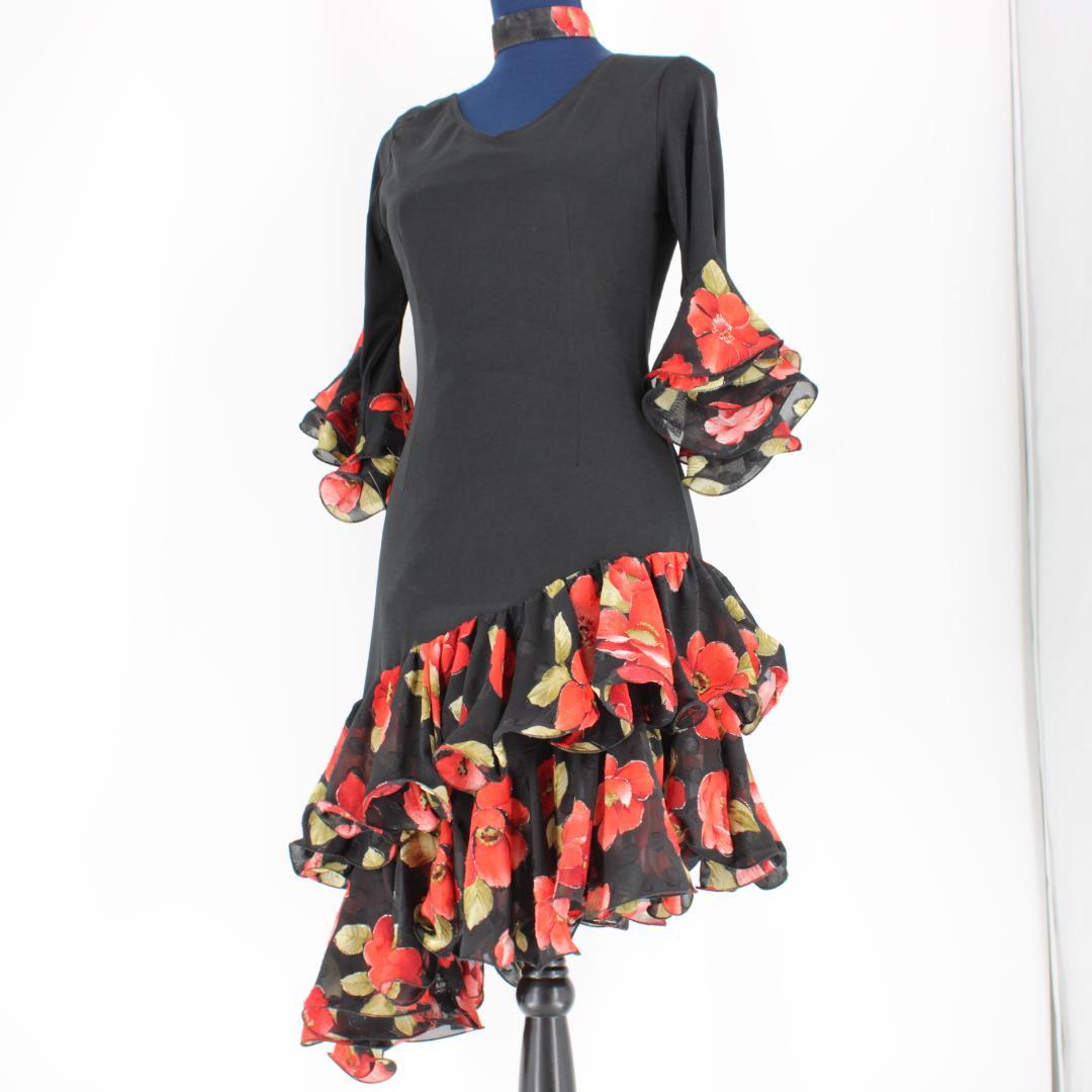 【美品 社交ダンス衣装】ワンピースドレス prima boutique 黒 赤