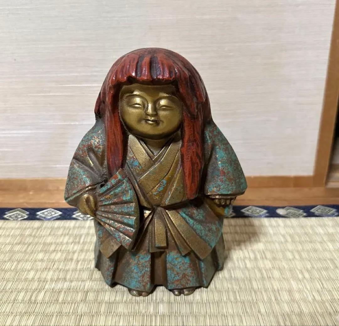 美術鋳物　能人形　置物　猩々　しょうじょう　須賀木仙作　銘　無病息災　縁起物