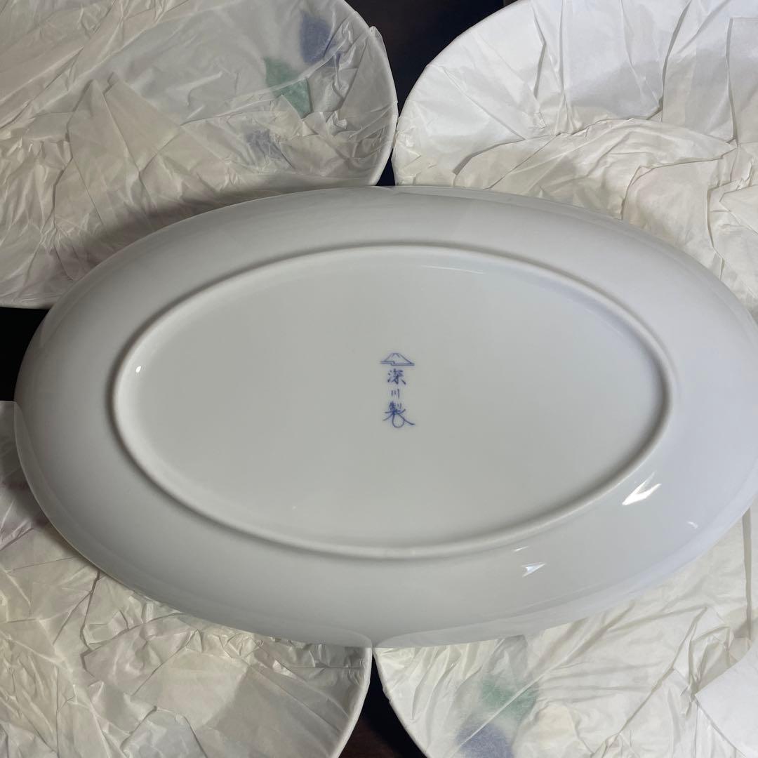 深川製磁　水引草　楕円多用皿揃　24×15cm 5枚　箱入り
