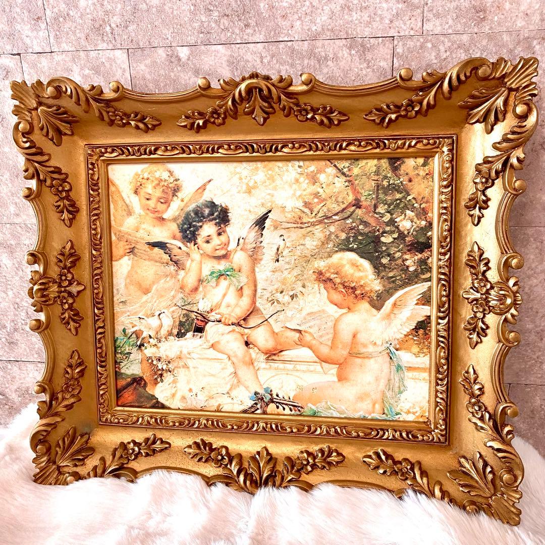 アンティーク調 エンジェル トリオ ロココ調 天使 絵画 額縁 複製画 ケルビム