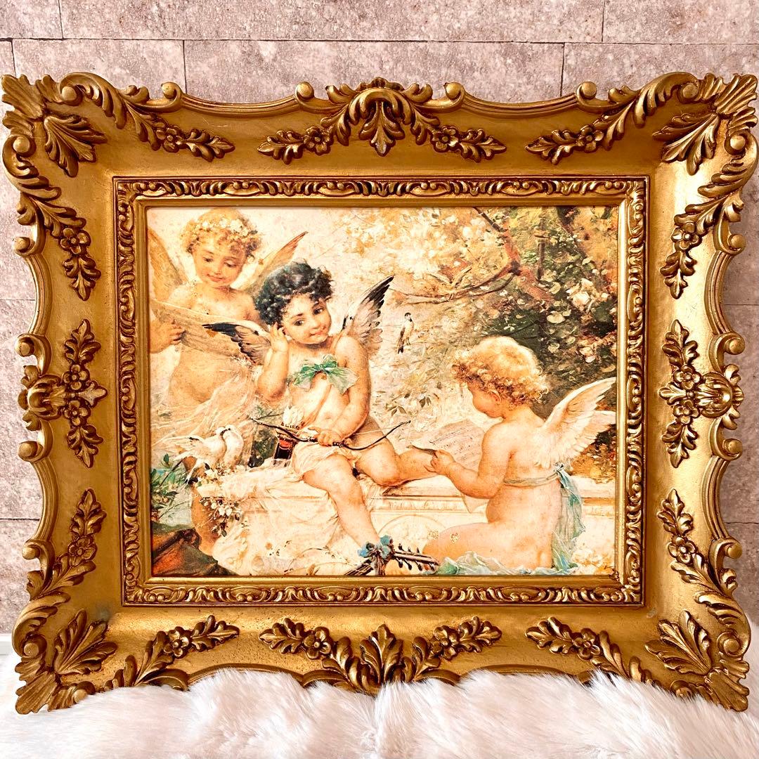 アンティーク調 エンジェル トリオ ロココ調 天使 絵画 額縁 複製画 ケルビム